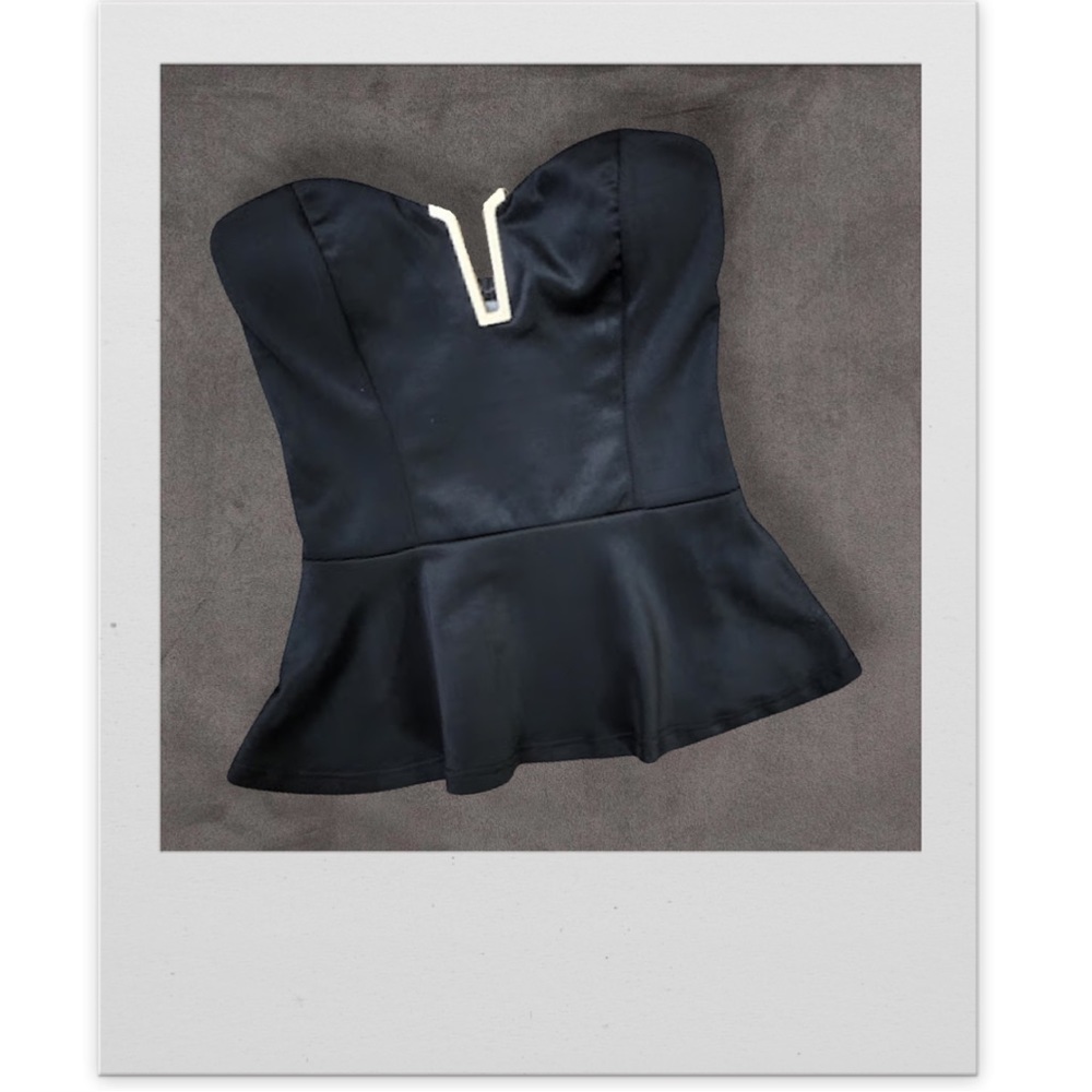 Black Satin Peplum Tube Top, Women’s -SMALL- - Picture 2 of 7